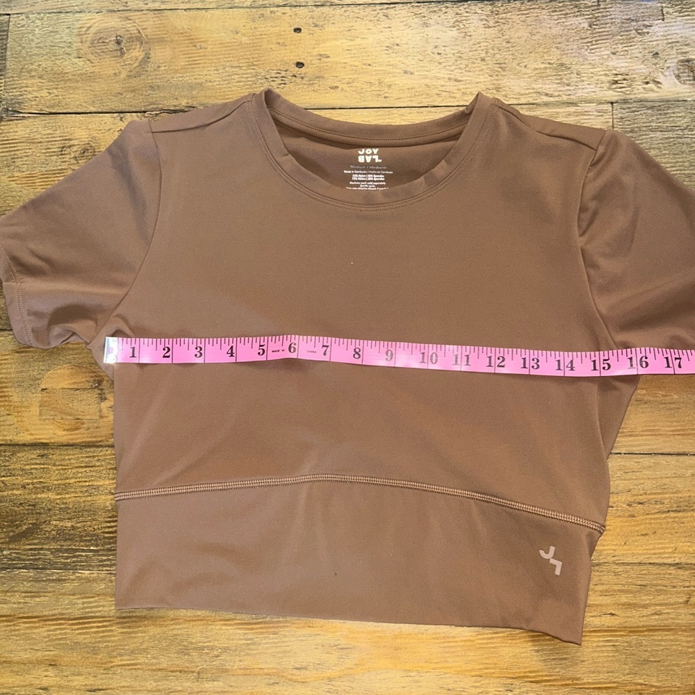 JoyLab Chocolate Brown Short Sleeve Cropped Soft Athletic Tee Workout - Picture 8 of 9